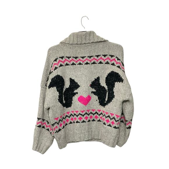Anthropologie Squirrels Motif Collared Cardigan Sweater Snap Front Size Medium - Picture 1 of 7